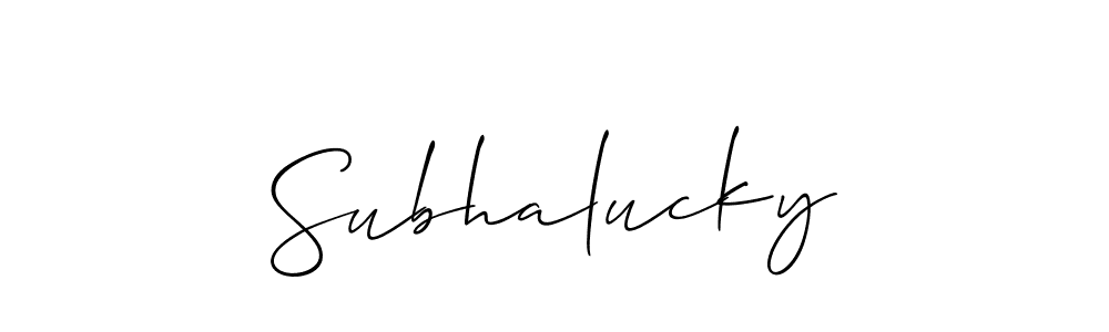 The best way (Allison_Script) to make a short signature is to pick only two or three words in your name. The name Subhalucky include a total of six letters. For converting this name. Subhalucky signature style 2 images and pictures png