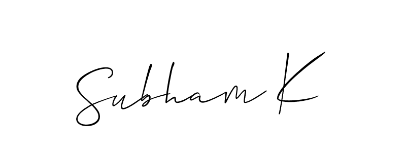 Make a beautiful signature design for name Subham K. With this signature (Allison_Script) style, you can create a handwritten signature for free. Subham K signature style 2 images and pictures png