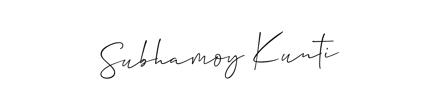 Make a beautiful signature design for name Subhamoy Kunti. With this signature (Allison_Script) style, you can create a handwritten signature for free. Subhamoy Kunti signature style 2 images and pictures png