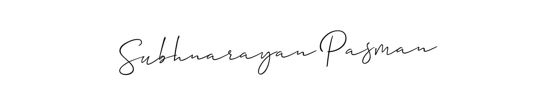 The best way (Allison_Script) to make a short signature is to pick only two or three words in your name. The name Subhnarayan Pasman include a total of six letters. For converting this name. Subhnarayan Pasman signature style 2 images and pictures png