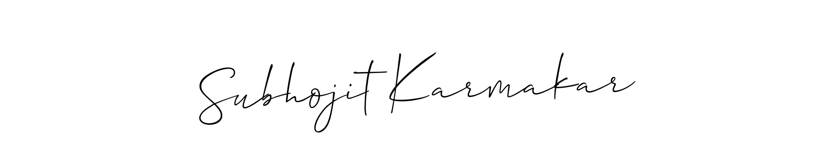 Create a beautiful signature design for name Subhojit Karmakar. With this signature (Allison_Script) fonts, you can make a handwritten signature for free. Subhojit Karmakar signature style 2 images and pictures png