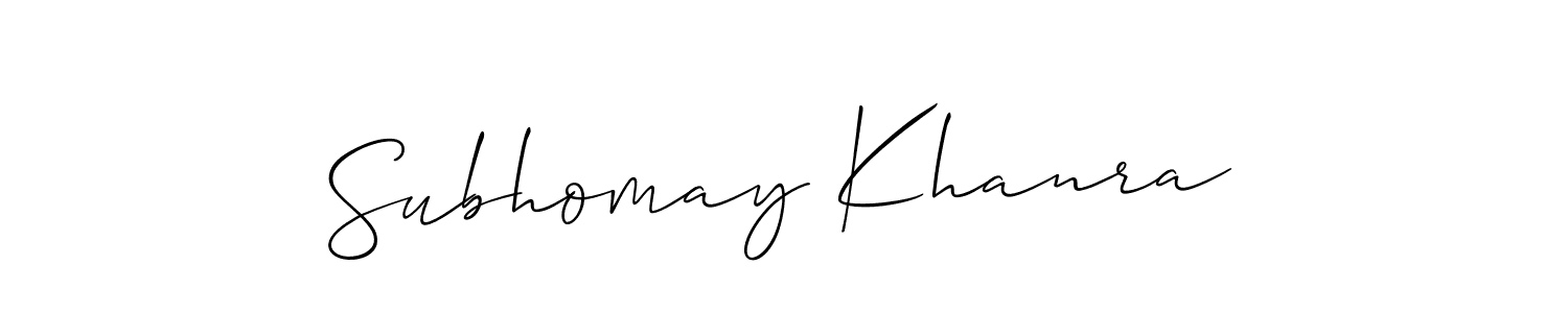 Allison_Script is a professional signature style that is perfect for those who want to add a touch of class to their signature. It is also a great choice for those who want to make their signature more unique. Get Subhomay Khanra name to fancy signature for free. Subhomay Khanra signature style 2 images and pictures png