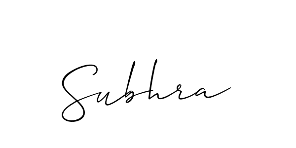 Use a signature maker to create a handwritten signature online. With this signature software, you can design (Allison_Script) your own signature for name Subhra. Subhra signature style 2 images and pictures png