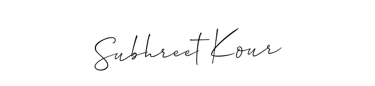Create a beautiful signature design for name Subhreet Kour. With this signature (Allison_Script) fonts, you can make a handwritten signature for free. Subhreet Kour signature style 2 images and pictures png
