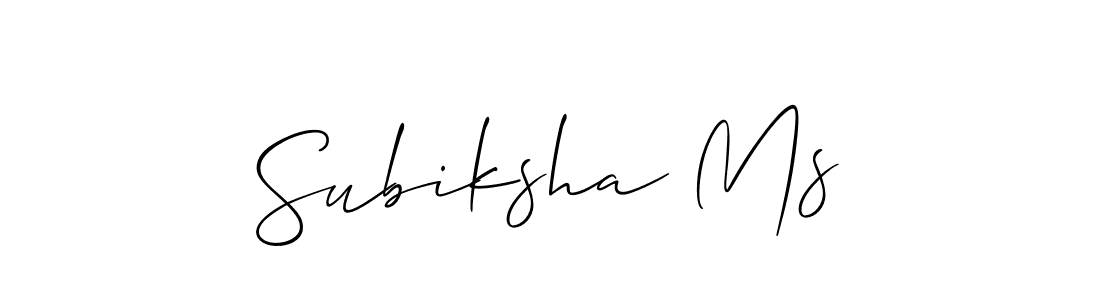 The best way (Allison_Script) to make a short signature is to pick only two or three words in your name. The name Subiksha Ms include a total of six letters. For converting this name. Subiksha Ms signature style 2 images and pictures png