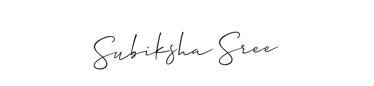 The best way (Allison_Script) to make a short signature is to pick only two or three words in your name. The name Subiksha Sree include a total of six letters. For converting this name. Subiksha Sree signature style 2 images and pictures png