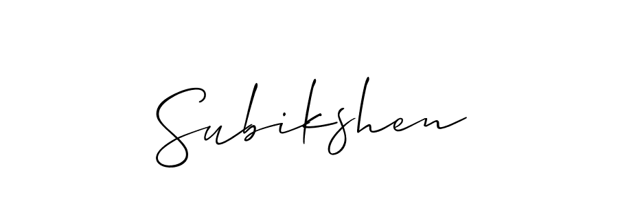 Also we have Subikshen name is the best signature style. Create professional handwritten signature collection using Allison_Script autograph style. Subikshen signature style 2 images and pictures png