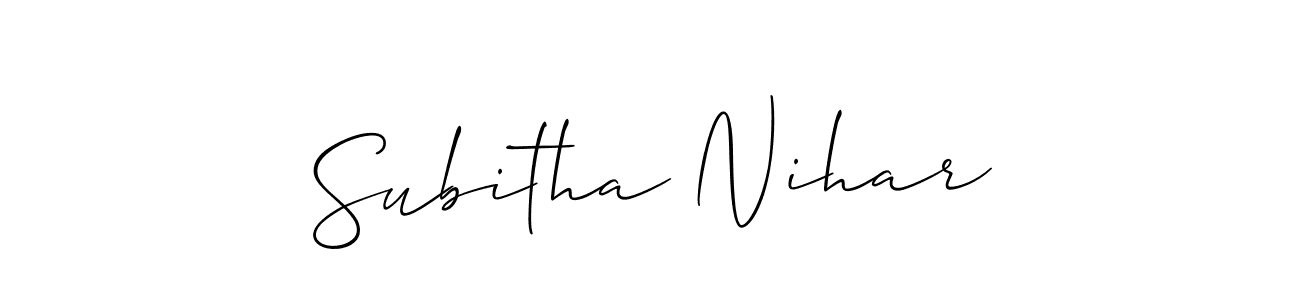 Also You can easily find your signature by using the search form. We will create Subitha Nihar name handwritten signature images for you free of cost using Allison_Script sign style. Subitha Nihar signature style 2 images and pictures png