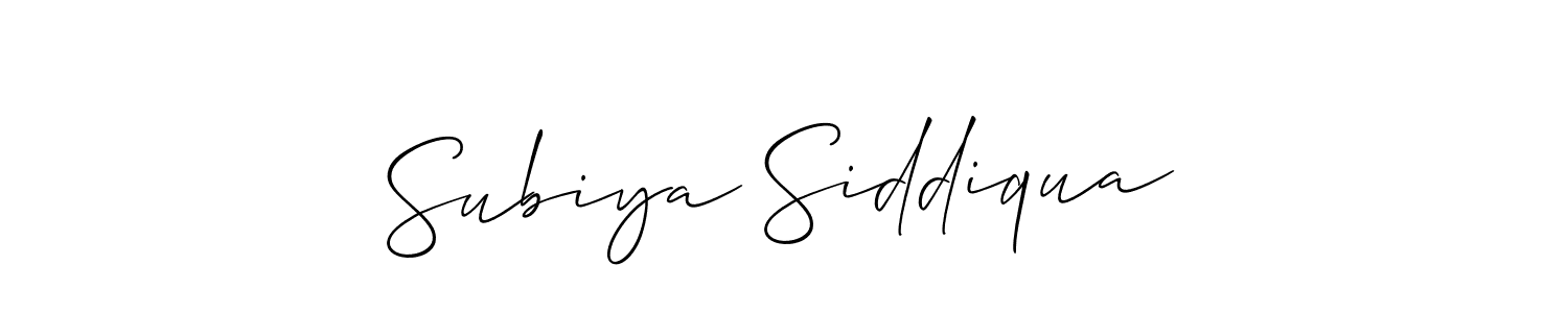 Use a signature maker to create a handwritten signature online. With this signature software, you can design (Allison_Script) your own signature for name Subiya Siddiqua. Subiya Siddiqua signature style 2 images and pictures png