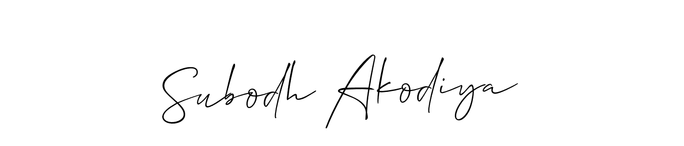 Allison_Script is a professional signature style that is perfect for those who want to add a touch of class to their signature. It is also a great choice for those who want to make their signature more unique. Get Subodh Akodiya name to fancy signature for free. Subodh Akodiya signature style 2 images and pictures png