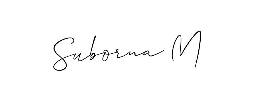 The best way (Allison_Script) to make a short signature is to pick only two or three words in your name. The name Suborna M include a total of six letters. For converting this name. Suborna M signature style 2 images and pictures png