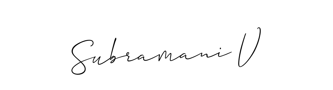 The best way (Allison_Script) to make a short signature is to pick only two or three words in your name. The name Subramani V include a total of six letters. For converting this name. Subramani V signature style 2 images and pictures png