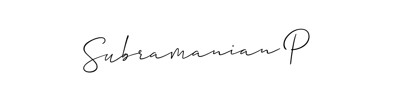 How to Draw Subramanian P signature style? Allison_Script is a latest design signature styles for name Subramanian P. Subramanian P signature style 2 images and pictures png