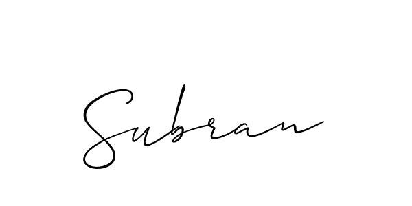 Create a beautiful signature design for name Subran. With this signature (Allison_Script) fonts, you can make a handwritten signature for free. Subran signature style 2 images and pictures png