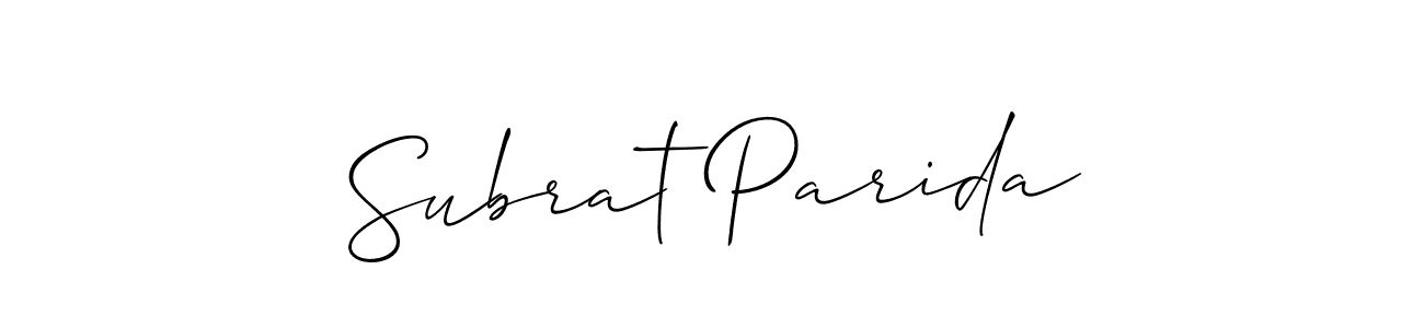 The best way (Allison_Script) to make a short signature is to pick only two or three words in your name. The name Subrat Parida include a total of six letters. For converting this name. Subrat Parida signature style 2 images and pictures png