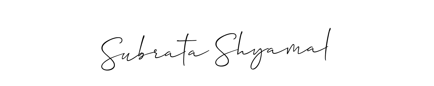 This is the best signature style for the Subrata Shyamal name. Also you like these signature font (Allison_Script). Mix name signature. Subrata Shyamal signature style 2 images and pictures png