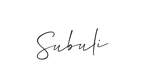 Use a signature maker to create a handwritten signature online. With this signature software, you can design (Allison_Script) your own signature for name Subuli. Subuli signature style 2 images and pictures png