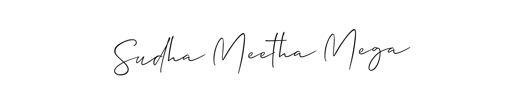 The best way (Allison_Script) to make a short signature is to pick only two or three words in your name. The name Sudha Meetha Mega include a total of six letters. For converting this name. Sudha Meetha Mega signature style 2 images and pictures png