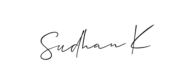 The best way (Allison_Script) to make a short signature is to pick only two or three words in your name. The name Sudhan K include a total of six letters. For converting this name. Sudhan K signature style 2 images and pictures png