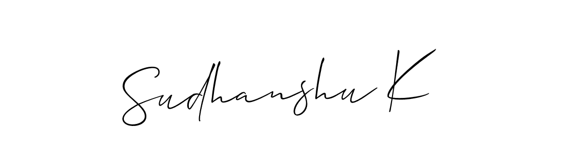 The best way (Allison_Script) to make a short signature is to pick only two or three words in your name. The name Sudhanshu K include a total of six letters. For converting this name. Sudhanshu K signature style 2 images and pictures png