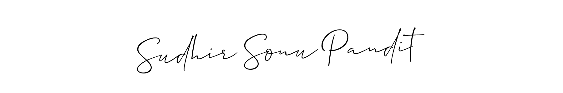 How to make Sudhir Sonu Pandit name signature. Use Allison_Script style for creating short signs online. This is the latest handwritten sign. Sudhir Sonu Pandit signature style 2 images and pictures png