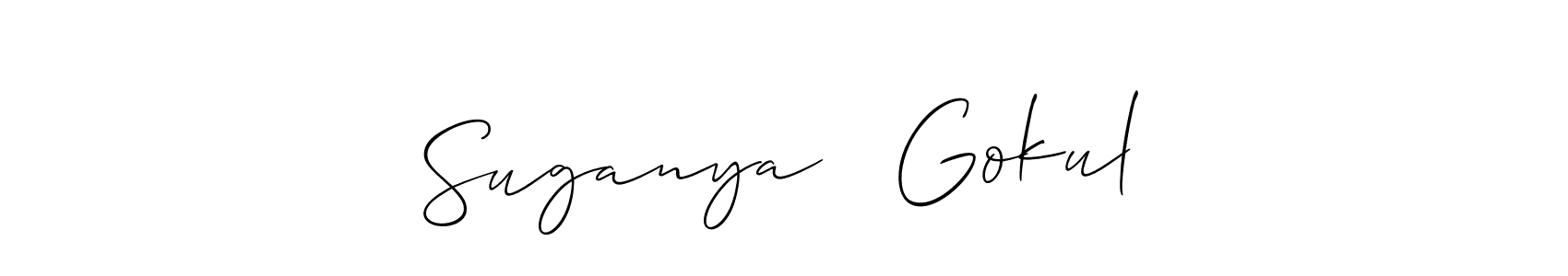 How to make Suganya ❤ Gokul name signature. Use Allison_Script style for creating short signs online. This is the latest handwritten sign. Suganya ❤ Gokul signature style 2 images and pictures png