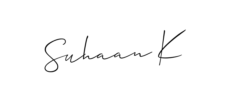 Use a signature maker to create a handwritten signature online. With this signature software, you can design (Allison_Script) your own signature for name Suhaan K. Suhaan K signature style 2 images and pictures png