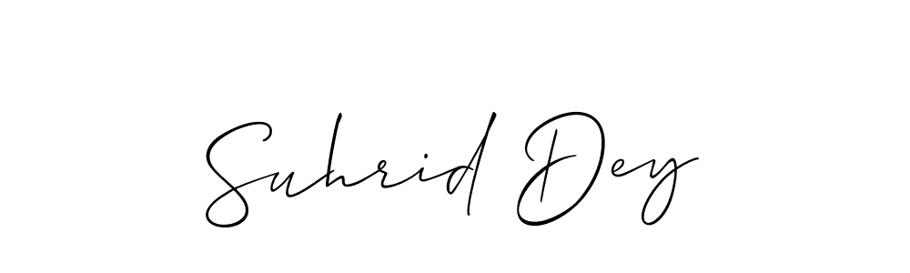 The best way (Allison_Script) to make a short signature is to pick only two or three words in your name. The name Suhrid Dey include a total of six letters. For converting this name. Suhrid Dey signature style 2 images and pictures png