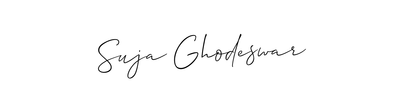 The best way (Allison_Script) to make a short signature is to pick only two or three words in your name. The name Suja Ghodeswar include a total of six letters. For converting this name. Suja Ghodeswar signature style 2 images and pictures png