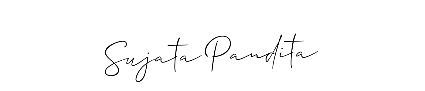 Also You can easily find your signature by using the search form. We will create Sujata Pandita name handwritten signature images for you free of cost using Allison_Script sign style. Sujata Pandita signature style 2 images and pictures png