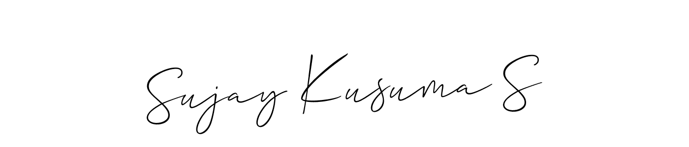 The best way (Allison_Script) to make a short signature is to pick only two or three words in your name. The name Sujay Kusuma S include a total of six letters. For converting this name. Sujay Kusuma S signature style 2 images and pictures png