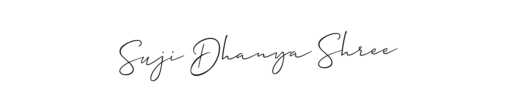 Also You can easily find your signature by using the search form. We will create Suji Dhanya Shree name handwritten signature images for you free of cost using Allison_Script sign style. Suji Dhanya Shree signature style 2 images and pictures png