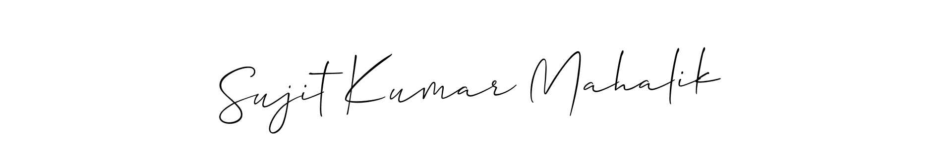 You should practise on your own different ways (Allison_Script) to write your name (Sujit Kumar Mahalik) in signature. don't let someone else do it for you. Sujit Kumar Mahalik signature style 2 images and pictures png