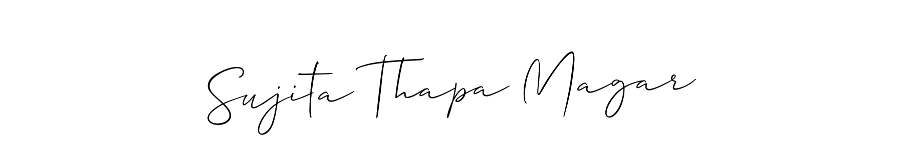 This is the best signature style for the Sujita Thapa Magar name. Also you like these signature font (Allison_Script). Mix name signature. Sujita Thapa Magar signature style 2 images and pictures png