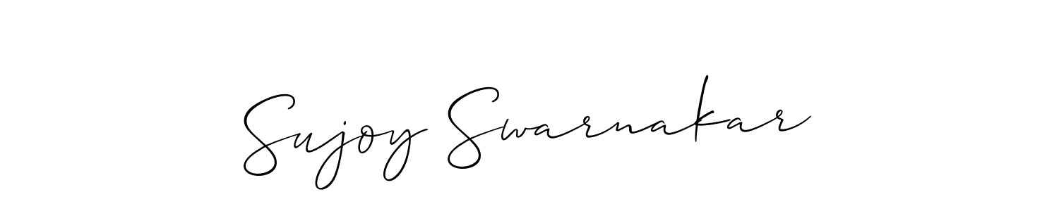 Allison_Script is a professional signature style that is perfect for those who want to add a touch of class to their signature. It is also a great choice for those who want to make their signature more unique. Get Sujoy Swarnakar name to fancy signature for free. Sujoy Swarnakar signature style 2 images and pictures png