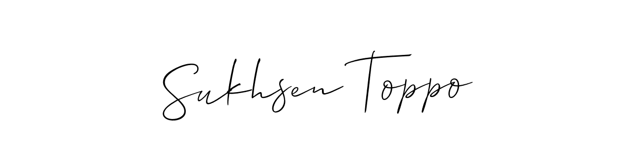 This is the best signature style for the Sukhsen Toppo name. Also you like these signature font (Allison_Script). Mix name signature. Sukhsen Toppo signature style 2 images and pictures png