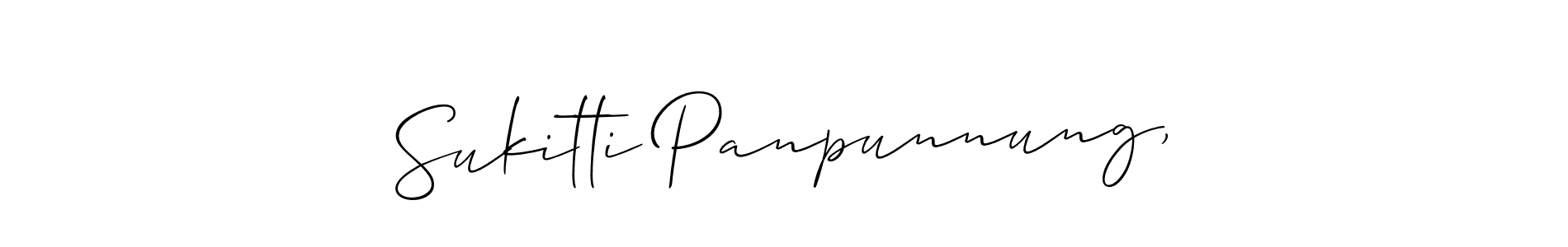 Use a signature maker to create a handwritten signature online. With this signature software, you can design (Allison_Script) your own signature for name Sukitti Panpunnung,. Sukitti Panpunnung, signature style 2 images and pictures png