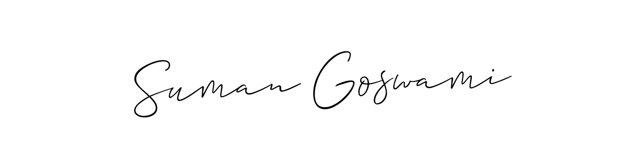 You should practise on your own different ways (Allison_Script) to write your name (Suman Goswami) in signature. don't let someone else do it for you. Suman Goswami signature style 2 images and pictures png