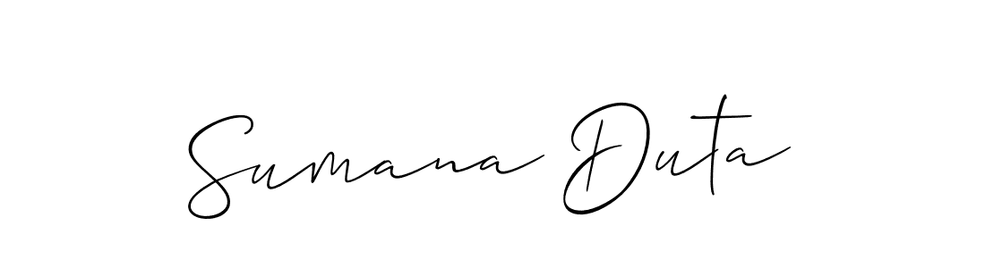 The best way (Allison_Script) to make a short signature is to pick only two or three words in your name. The name Sumana Duta include a total of six letters. For converting this name. Sumana Duta signature style 2 images and pictures png