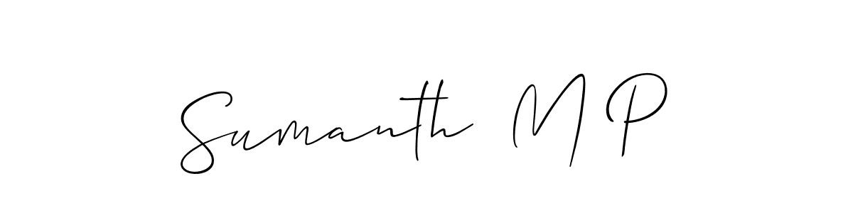 Similarly Allison_Script is the best handwritten signature design. Signature creator online .You can use it as an online autograph creator for name Sumanth  M P. Sumanth  M P signature style 2 images and pictures png