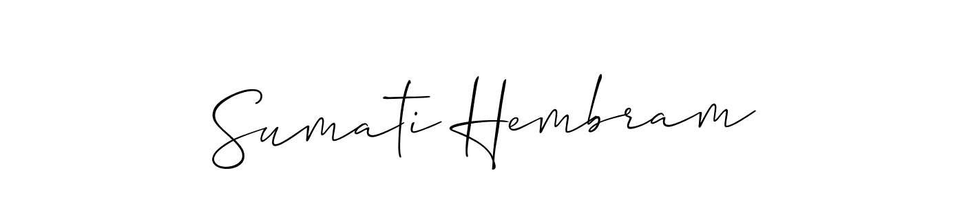 The best way (Allison_Script) to make a short signature is to pick only two or three words in your name. The name Sumati Hembram include a total of six letters. For converting this name. Sumati Hembram signature style 2 images and pictures png
