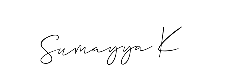 It looks lik you need a new signature style for name Sumayya K. Design unique handwritten (Allison_Script) signature with our free signature maker in just a few clicks. Sumayya K signature style 2 images and pictures png
