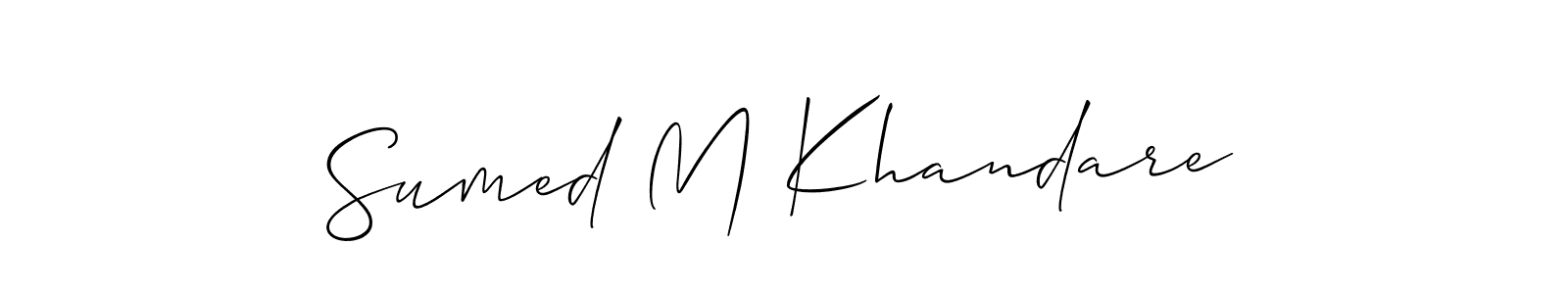 The best way (Allison_Script) to make a short signature is to pick only two or three words in your name. The name Sumed M Khandare include a total of six letters. For converting this name. Sumed M Khandare signature style 2 images and pictures png