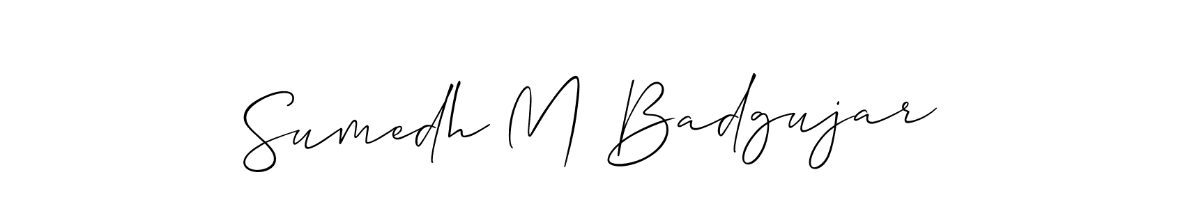 The best way (Allison_Script) to make a short signature is to pick only two or three words in your name. The name Sumedh M Badgujar include a total of six letters. For converting this name. Sumedh M Badgujar signature style 2 images and pictures png