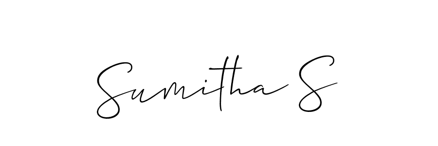 The best way (Allison_Script) to make a short signature is to pick only two or three words in your name. The name Sumitha S include a total of six letters. For converting this name. Sumitha S signature style 2 images and pictures png