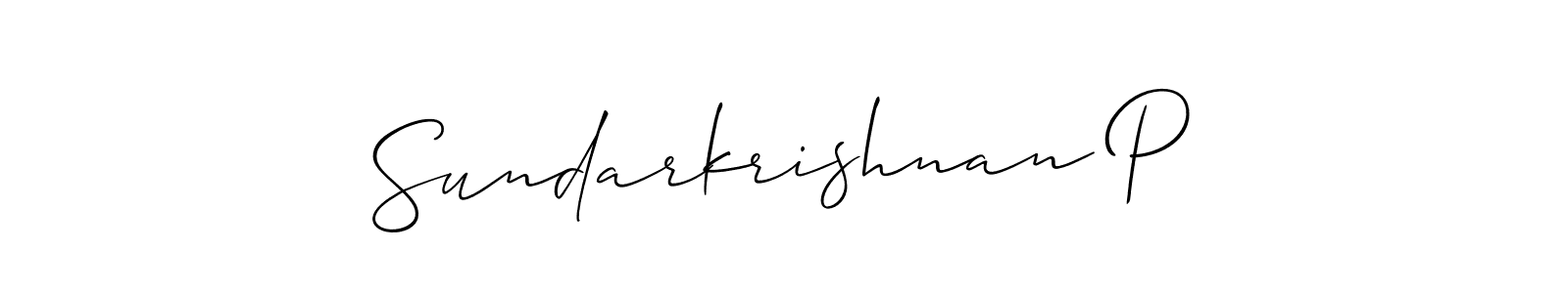 Create a beautiful signature design for name Sundarkrishnan P. With this signature (Allison_Script) fonts, you can make a handwritten signature for free. Sundarkrishnan P signature style 2 images and pictures png