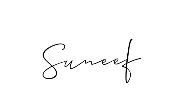 Make a beautiful signature design for name Suneef. With this signature (Allison_Script) style, you can create a handwritten signature for free. Suneef signature style 2 images and pictures png