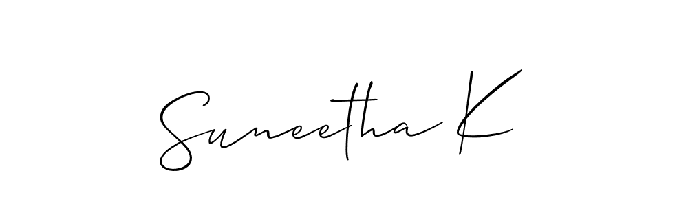 It looks lik you need a new signature style for name Suneetha K. Design unique handwritten (Allison_Script) signature with our free signature maker in just a few clicks. Suneetha K signature style 2 images and pictures png