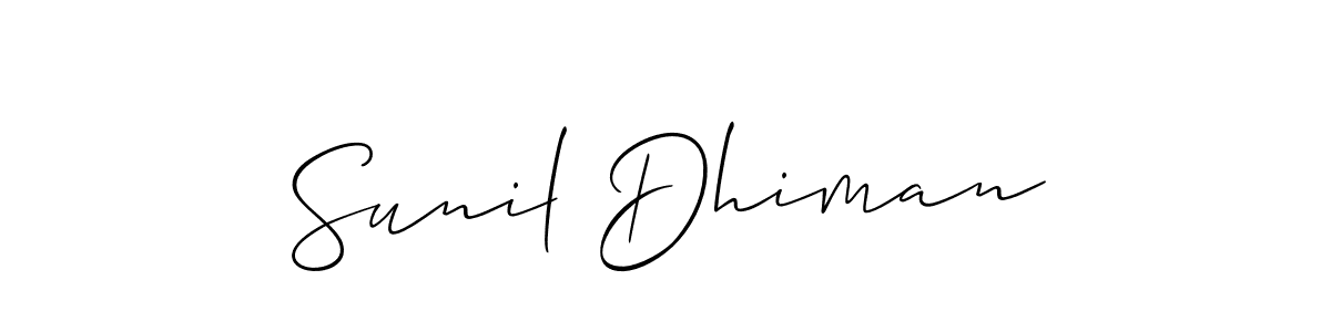 Make a short Sunil Dhiman signature style. Manage your documents anywhere anytime using Allison_Script. Create and add eSignatures, submit forms, share and send files easily. Sunil Dhiman signature style 2 images and pictures png