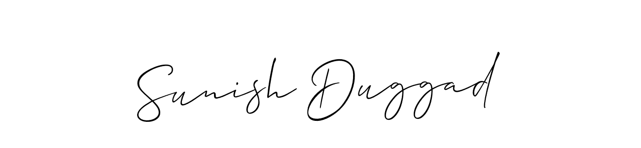 Allison_Script is a professional signature style that is perfect for those who want to add a touch of class to their signature. It is also a great choice for those who want to make their signature more unique. Get Sunish Duggad name to fancy signature for free. Sunish Duggad signature style 2 images and pictures png